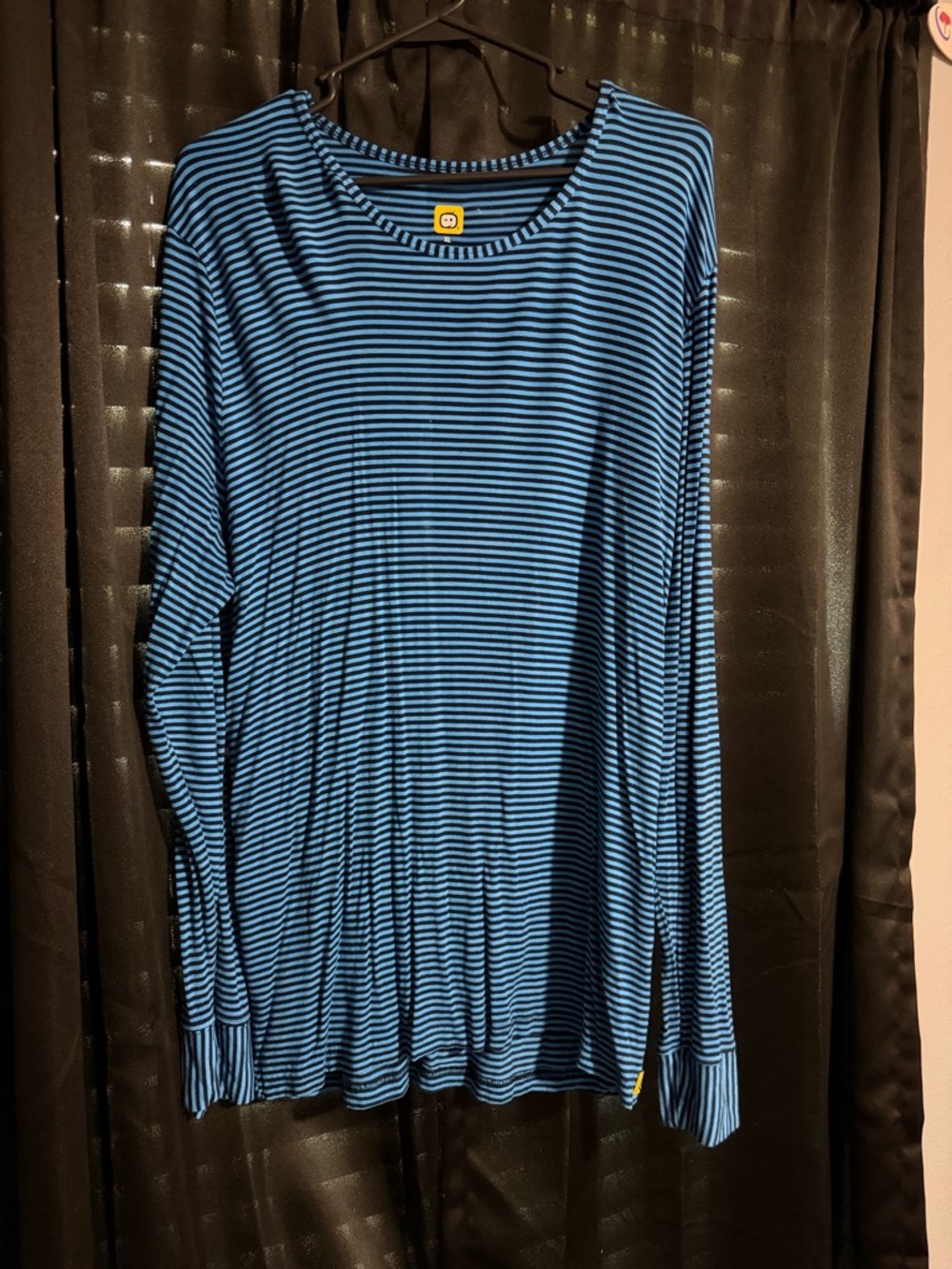 WonderWink Blue and Black Striped Long Sleeve Tee